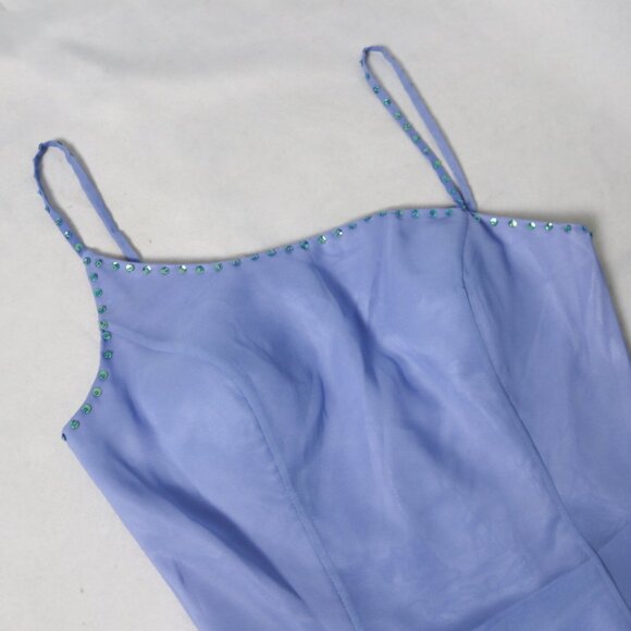 Vtg US 4 Ombre Blue Asymmetric Front Slit Mesh Overylay Slip Cocktail Gown Dress - Picture 5 of 6